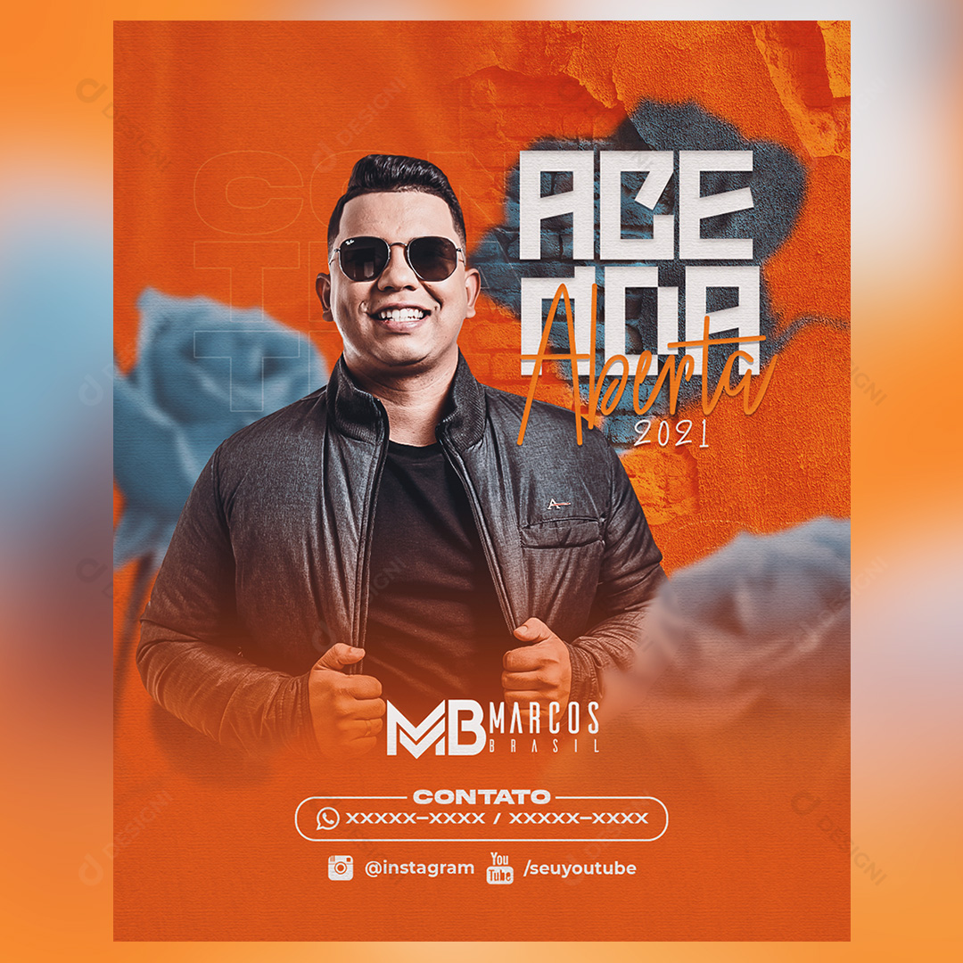 Flyer Cantor Marcos Brasil Social Media PSD Editável