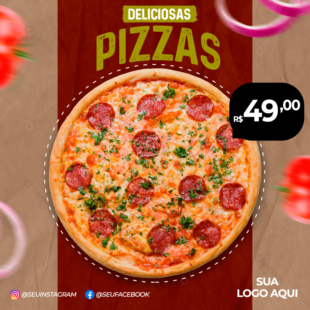 Pizzaria Deliciosas Pizzas Social Media PSD Editável