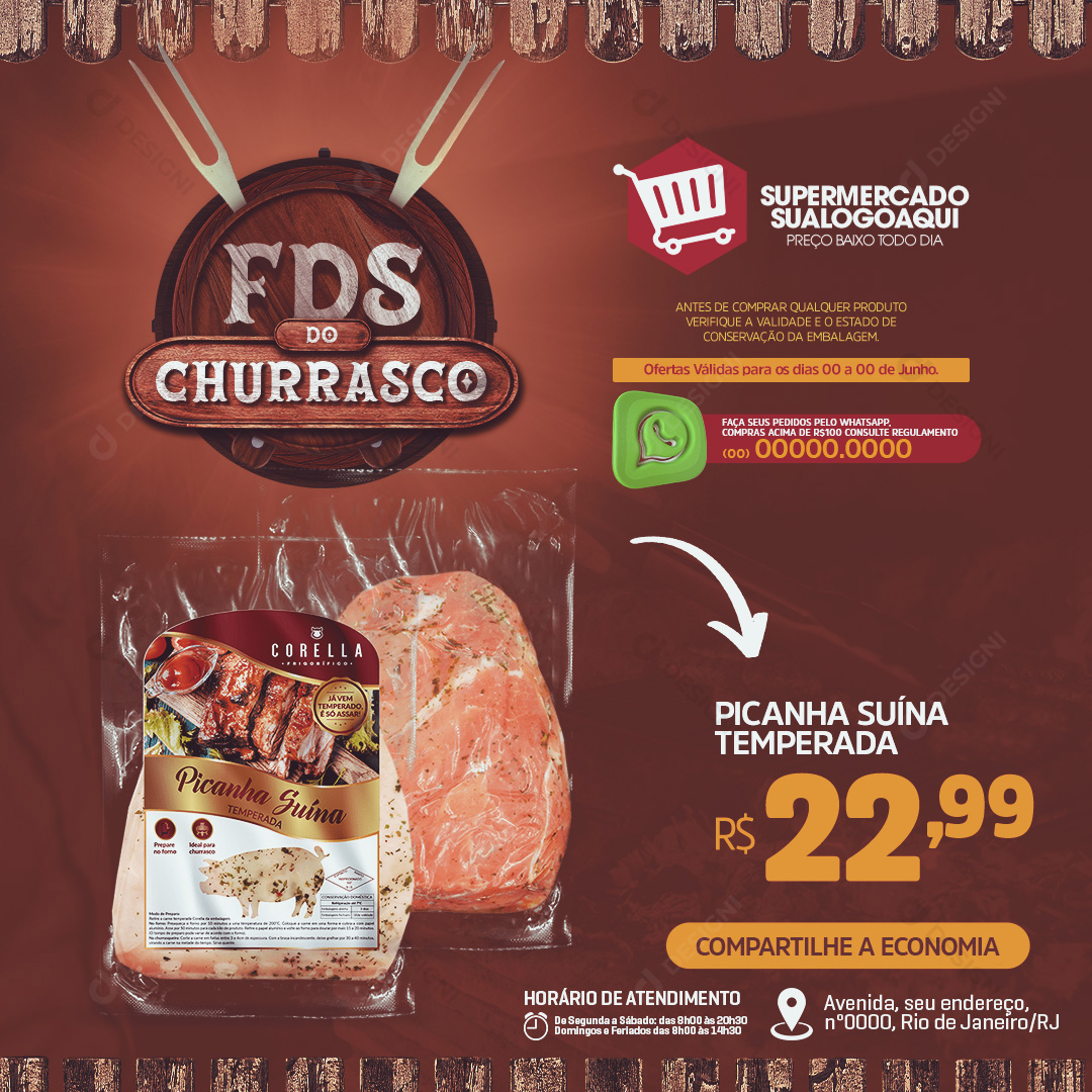 Supermercado FDS do Churrasco Picanha Suína Social Media PSD Editável