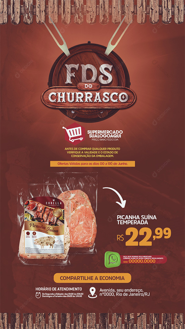 Supermercado Story FDS do Churrasco Picanha Suína Social Media PSD Editável