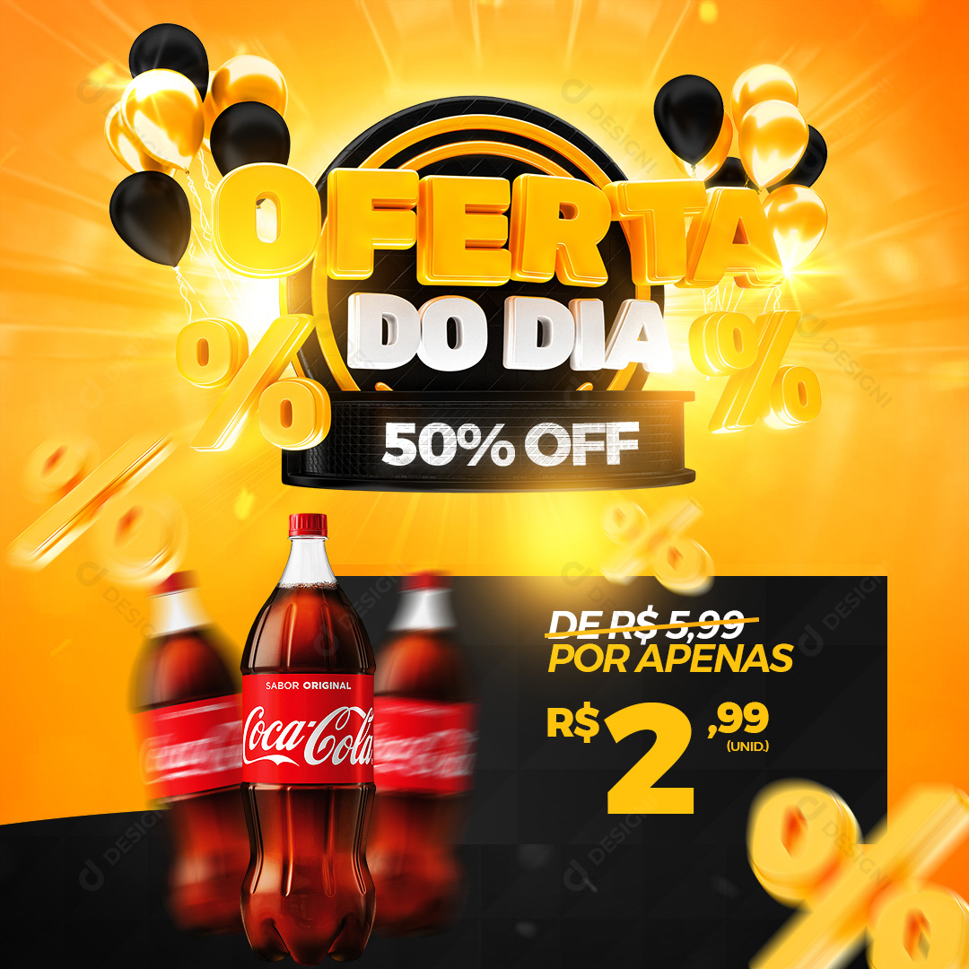 Oferta do Dia 50%Off Distribuidora Refrigerante Coca Cola Social Media PSD Editável