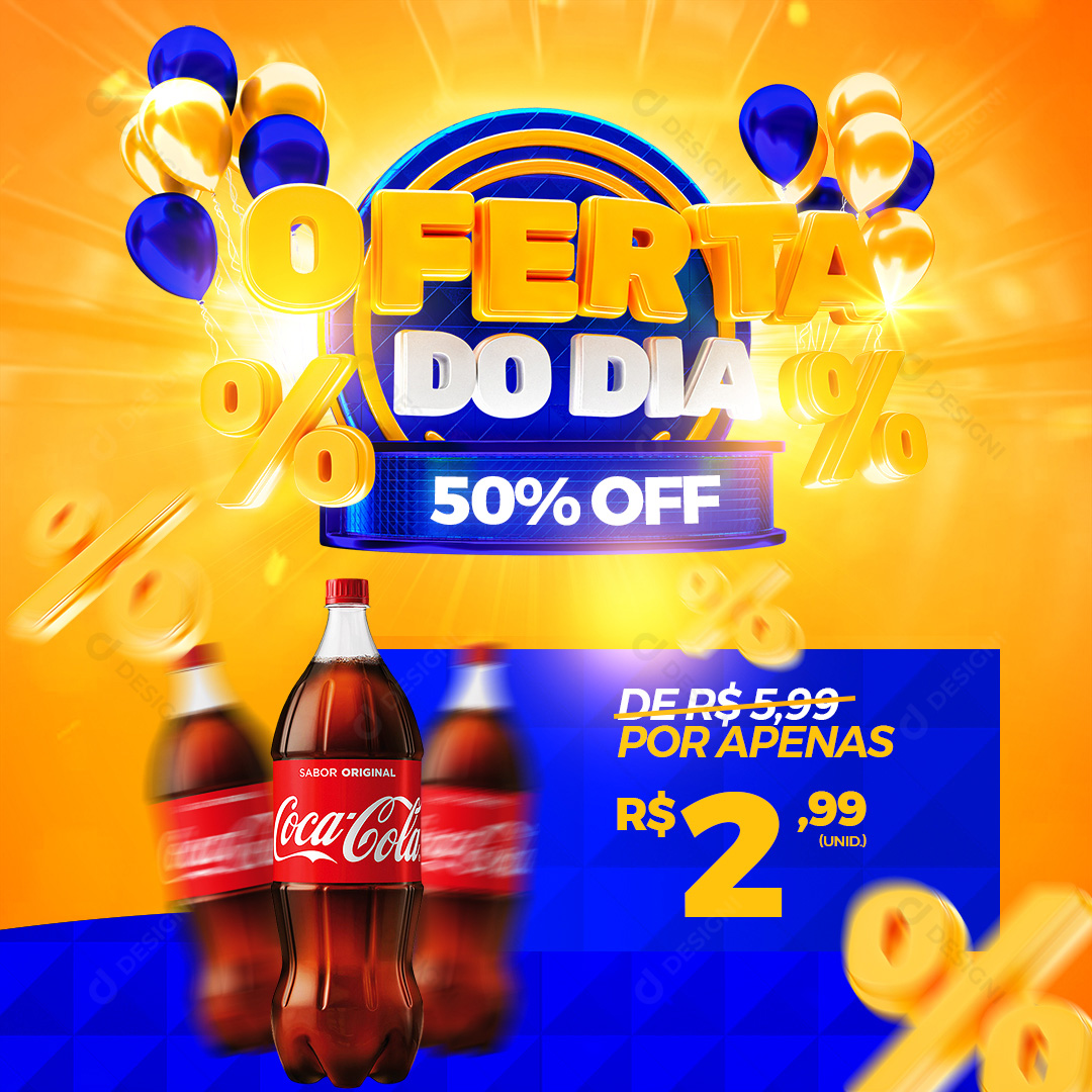 Oferta do Dia 50%Off Distribuidora Refrigerante Coca Cola Social Media PSD Editável
