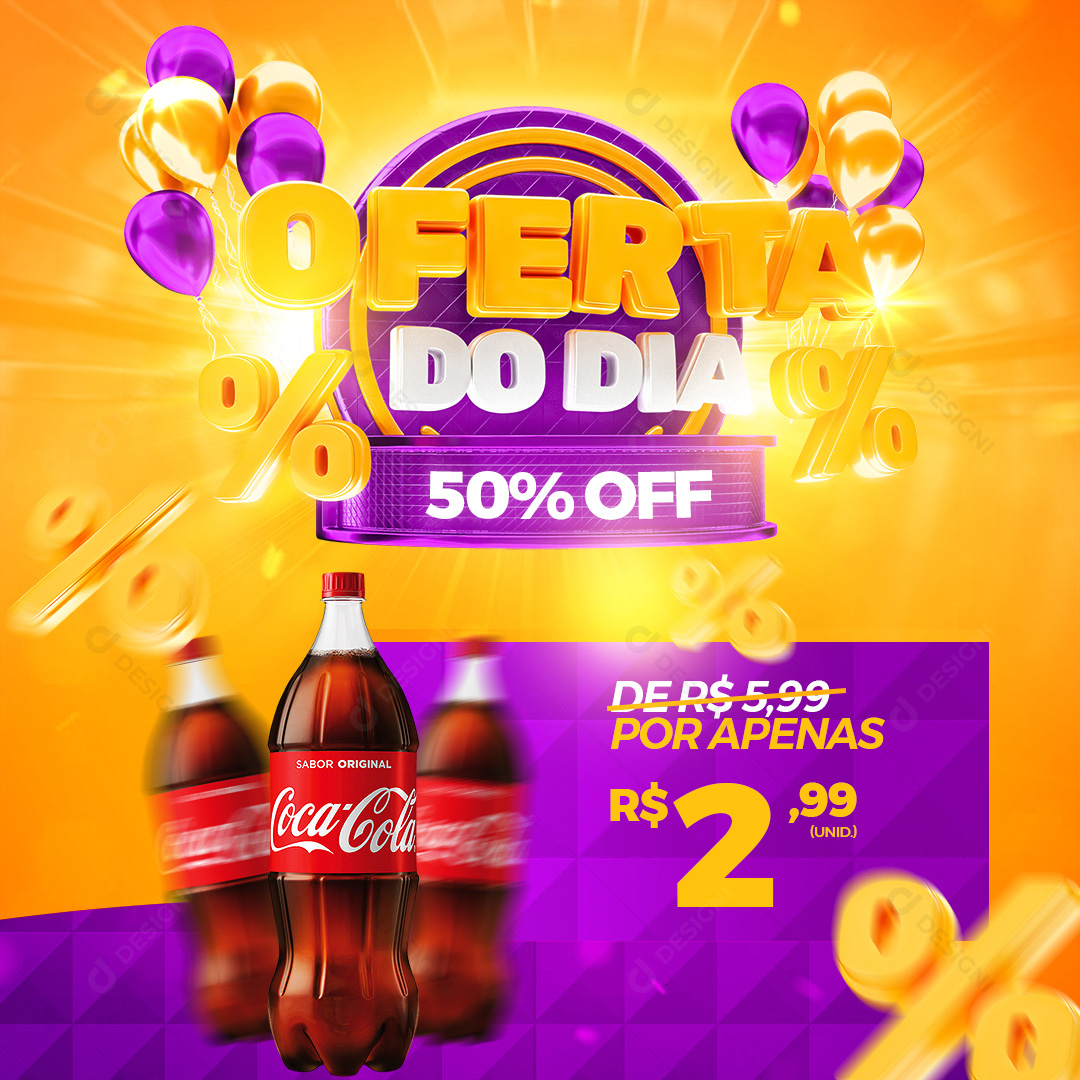 Oferta do Dia 50%Off Distribuidora Refrigerante Coca Cola Social Media PSD Editável