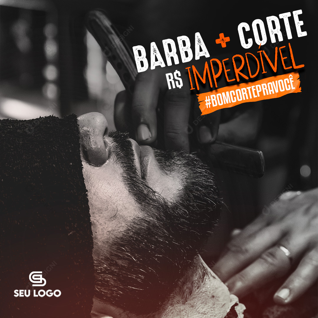 Barbearia Barba + Corte R$ Imperdível Social Media PSD Editável