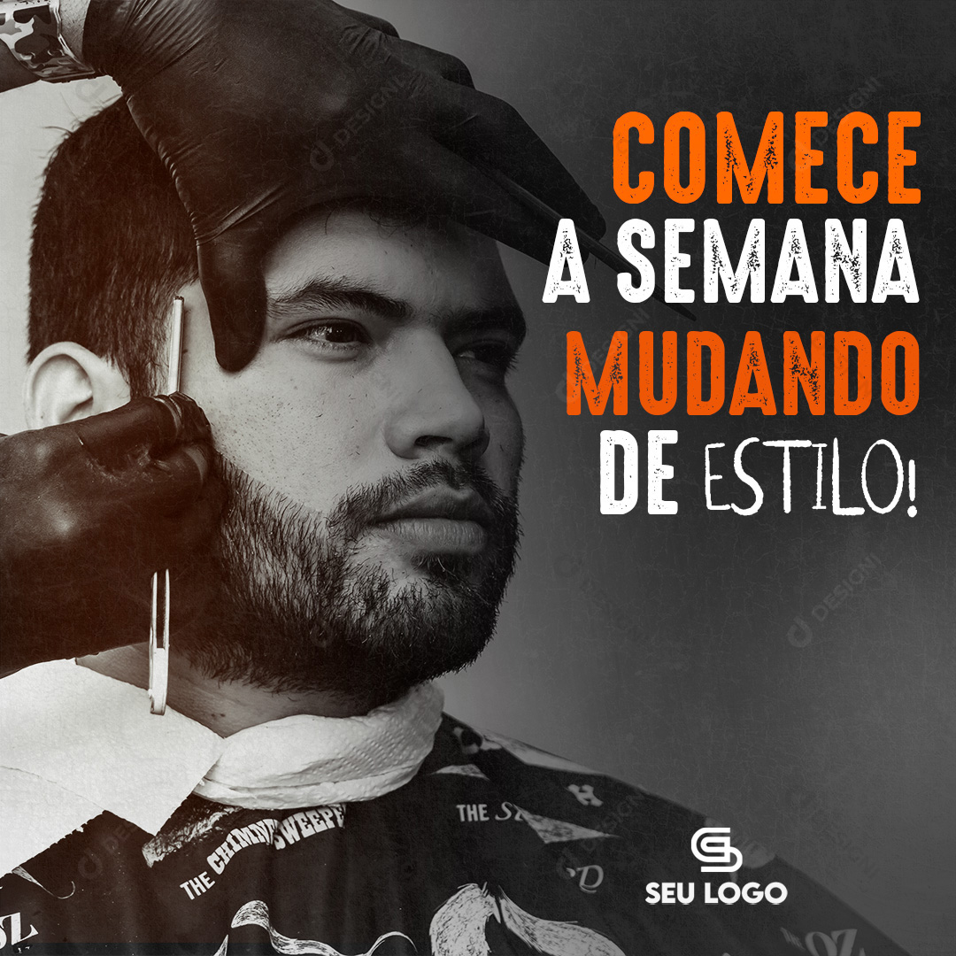 Barbearia Começa a Semana Mudando de Estilo Social Media PSD Editável