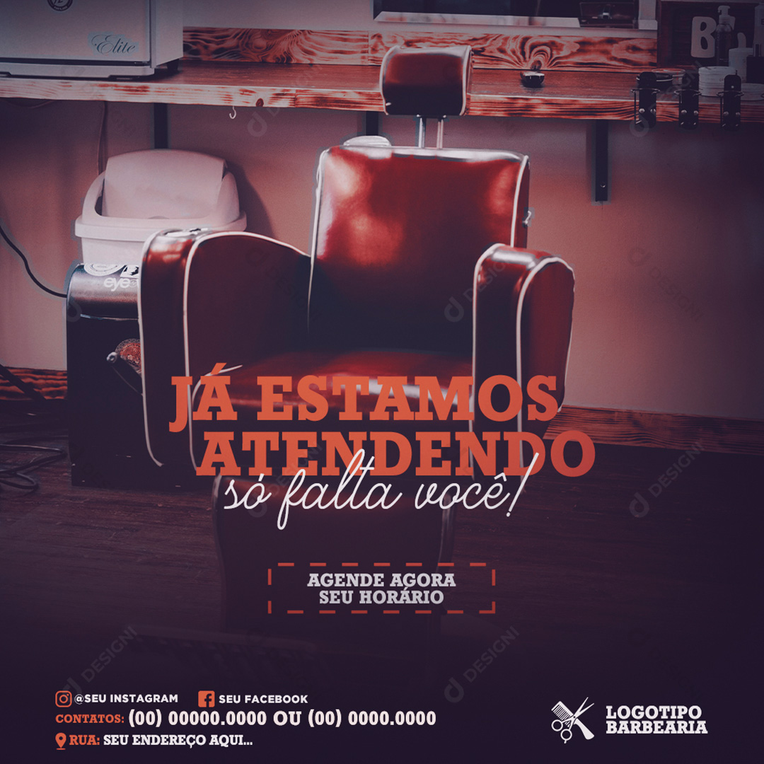 Barbearia Já Estamos Atendendo so Falta Você Social Media PSD Editável