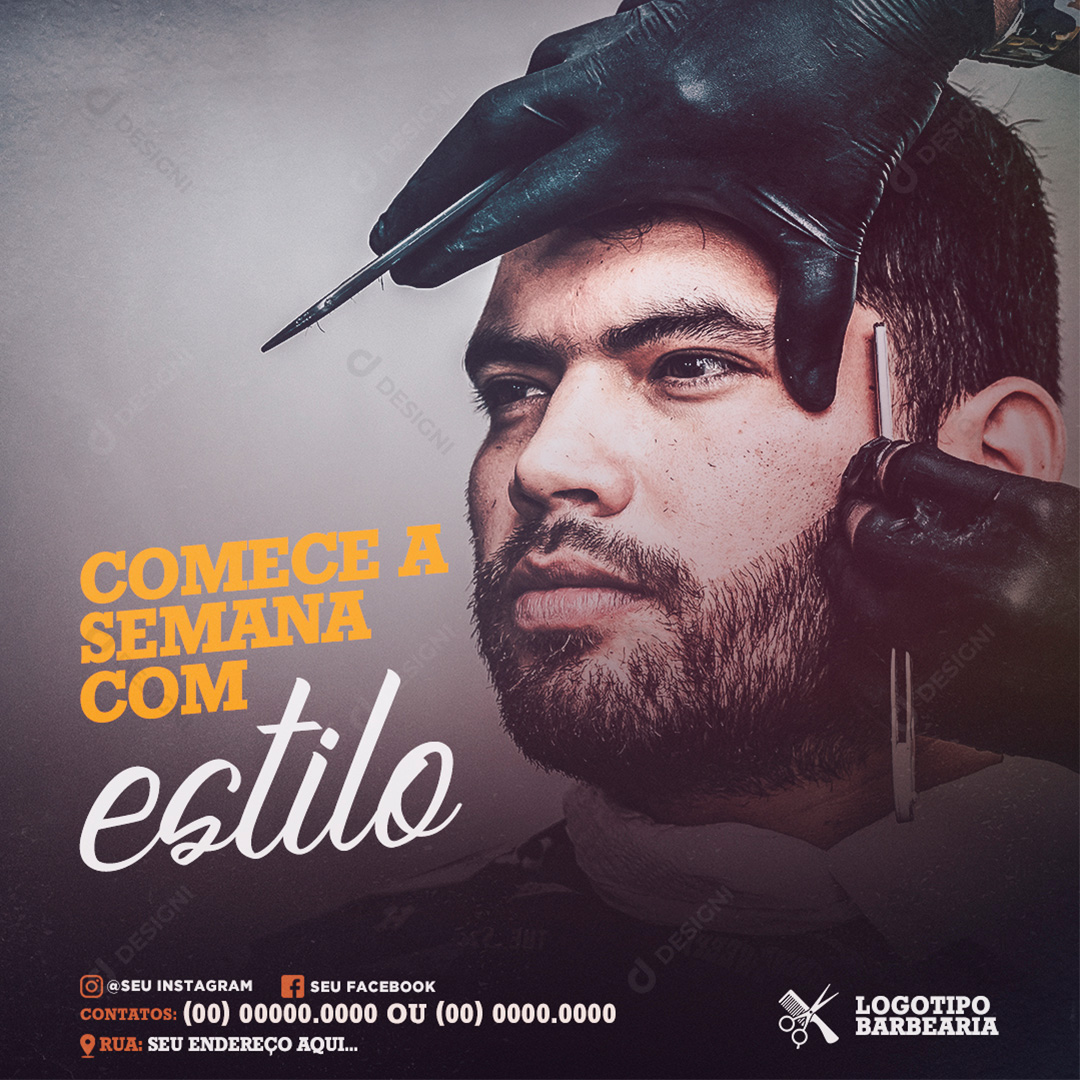 Barbearia Comece a Semana Com Estilo Media PSD Editável
