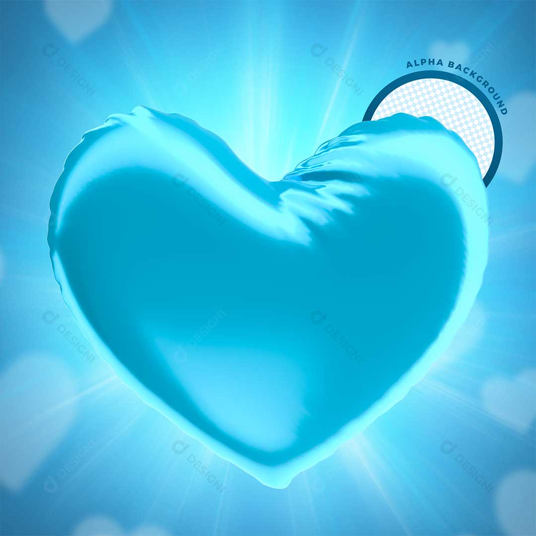 Balão 3D em Formato de Coração Azul PNG Transparente Sem Fundo