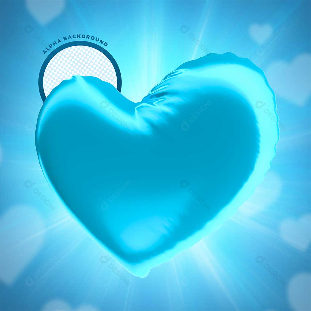 Balão 3D em Formato de Coração Azul PNG Transparente Sem Fundo