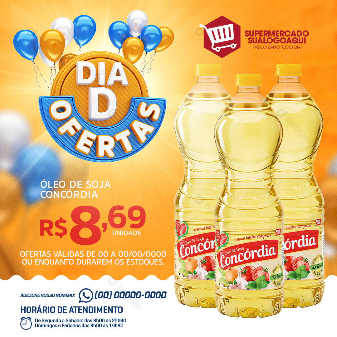 Supermercado Dia de Ofertas Óleo Concordia Social Media PSD Editável