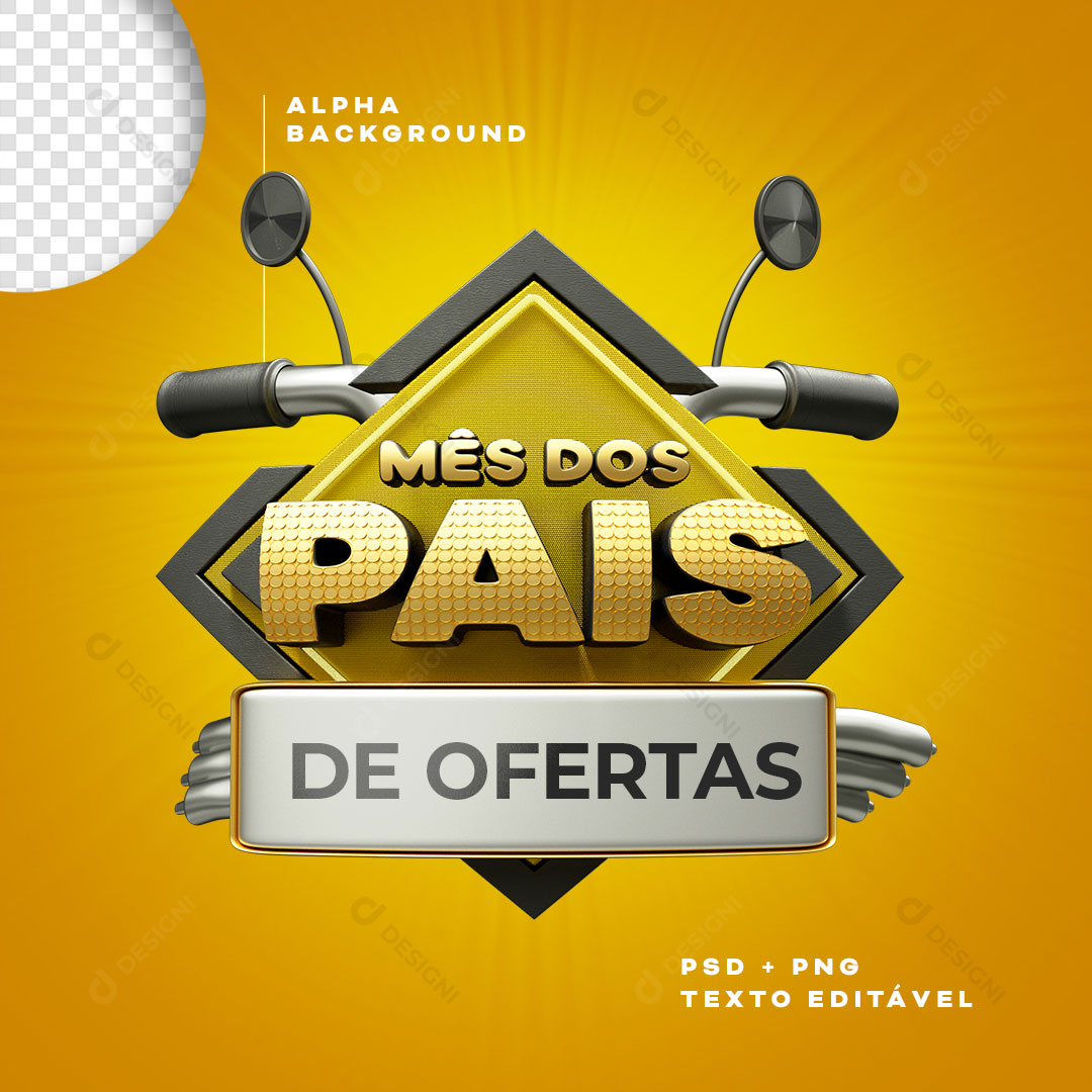 Mês dos Pais de Oferta Selo 3D Texto Editável PNG + PSD