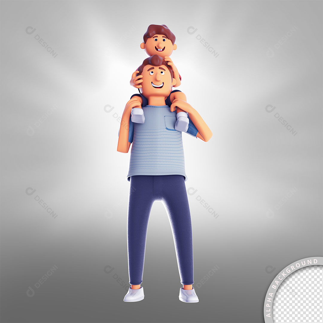 Ilustração 3D Pai e Filho Brincando Juntos PNG Transparente