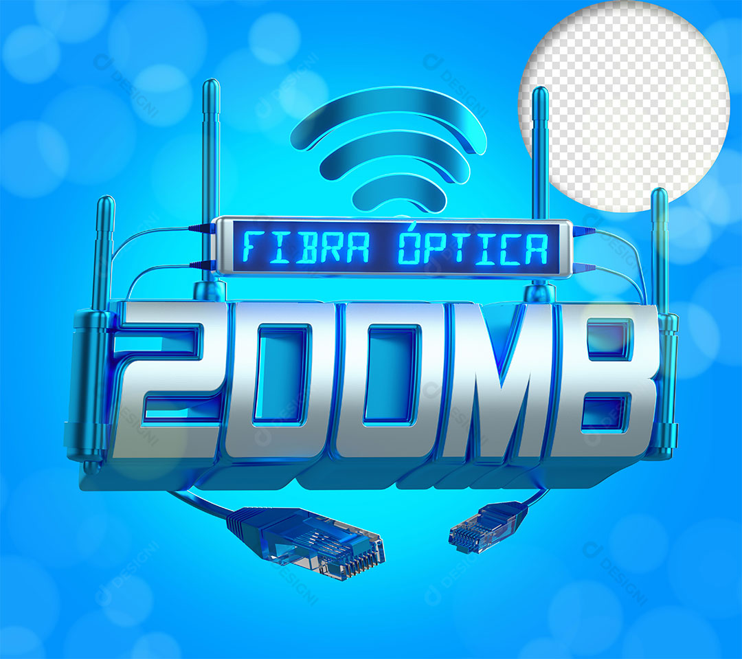 Internet Fibra Óptica 200MB Selo 3D PNG Transparente