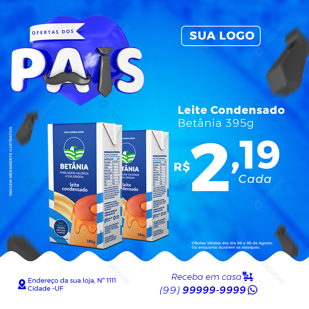 Supermercado Ofertas dos Pais Leite Condensado Betânia Social Media PSD Editável