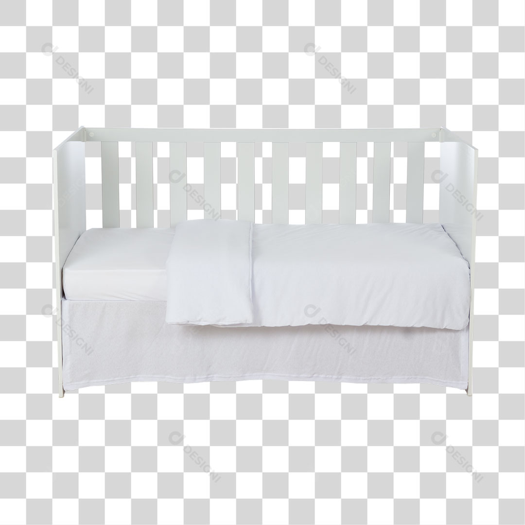 Berço de Bebê Branco Com Edredon PNG Transparente Sem Fundo