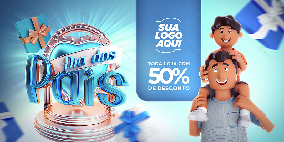 Banner 50% de Desconto Dia dos Pais Social Media PSD Editável