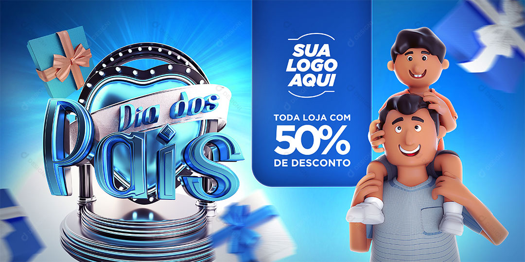 Banner 50% de Desconto Dia dos Pais Social Media PSD Editável