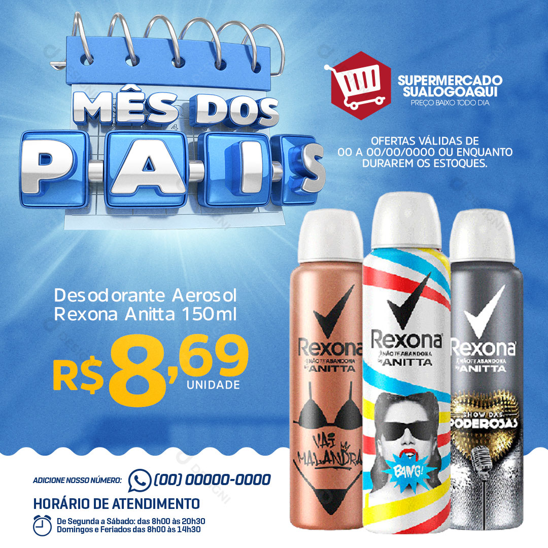 Mês dos Pais Desodorante Aerosol Rexona Social Media PSD Editável