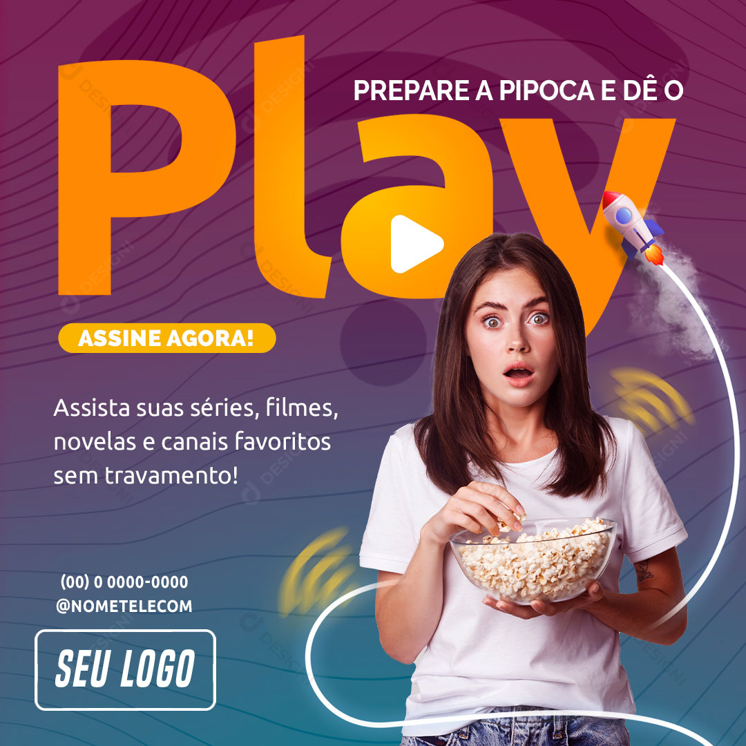 Internet Prepare a Pipoca e dê o Play Social Media PSD Editável