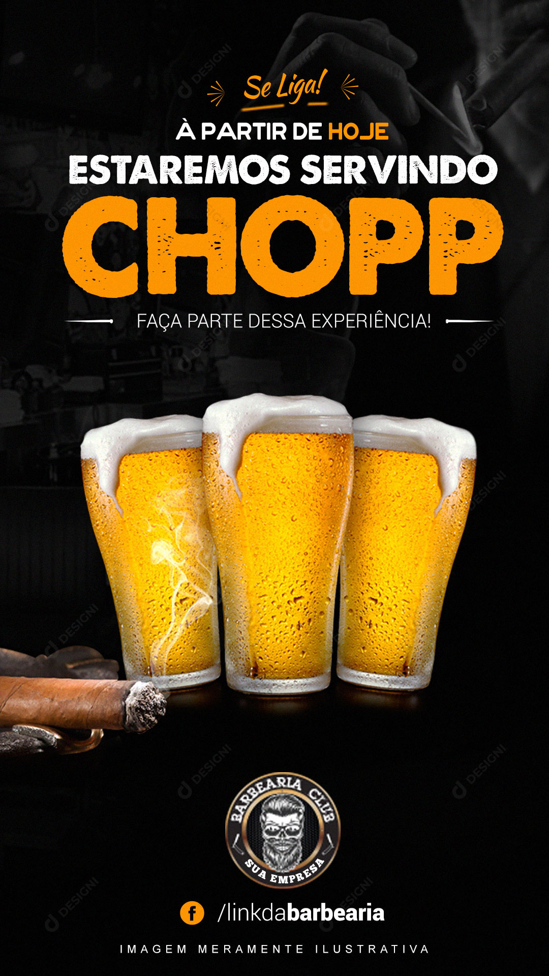 Story Barbearia Estaremos Servindo Chopp Social Media PSD Editável