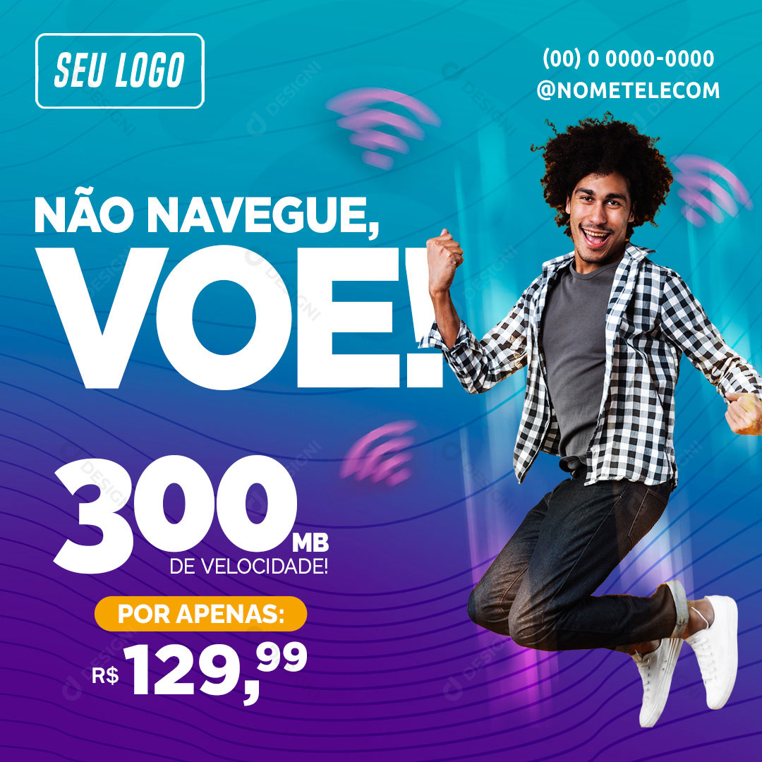 Fibra Optica Não Navegue Voe Social Media PSD Editável