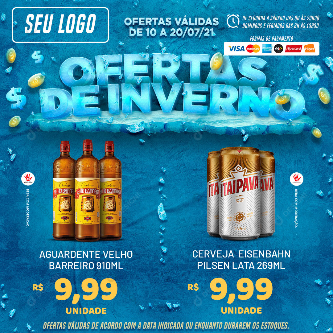 Encarte Supermercado Ofertas de Inverno Produtos Social Media PSD Editável