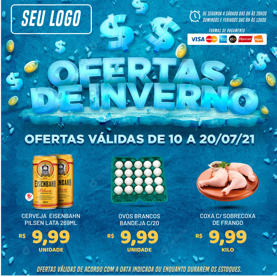 Encarte Supermercado Ofertas de Inverno Produtos Social Media PSD Editável