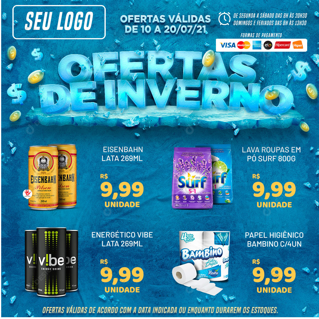 Encarte Supermercado Ofertas de Inverno Produtos Social Media PSD Editável