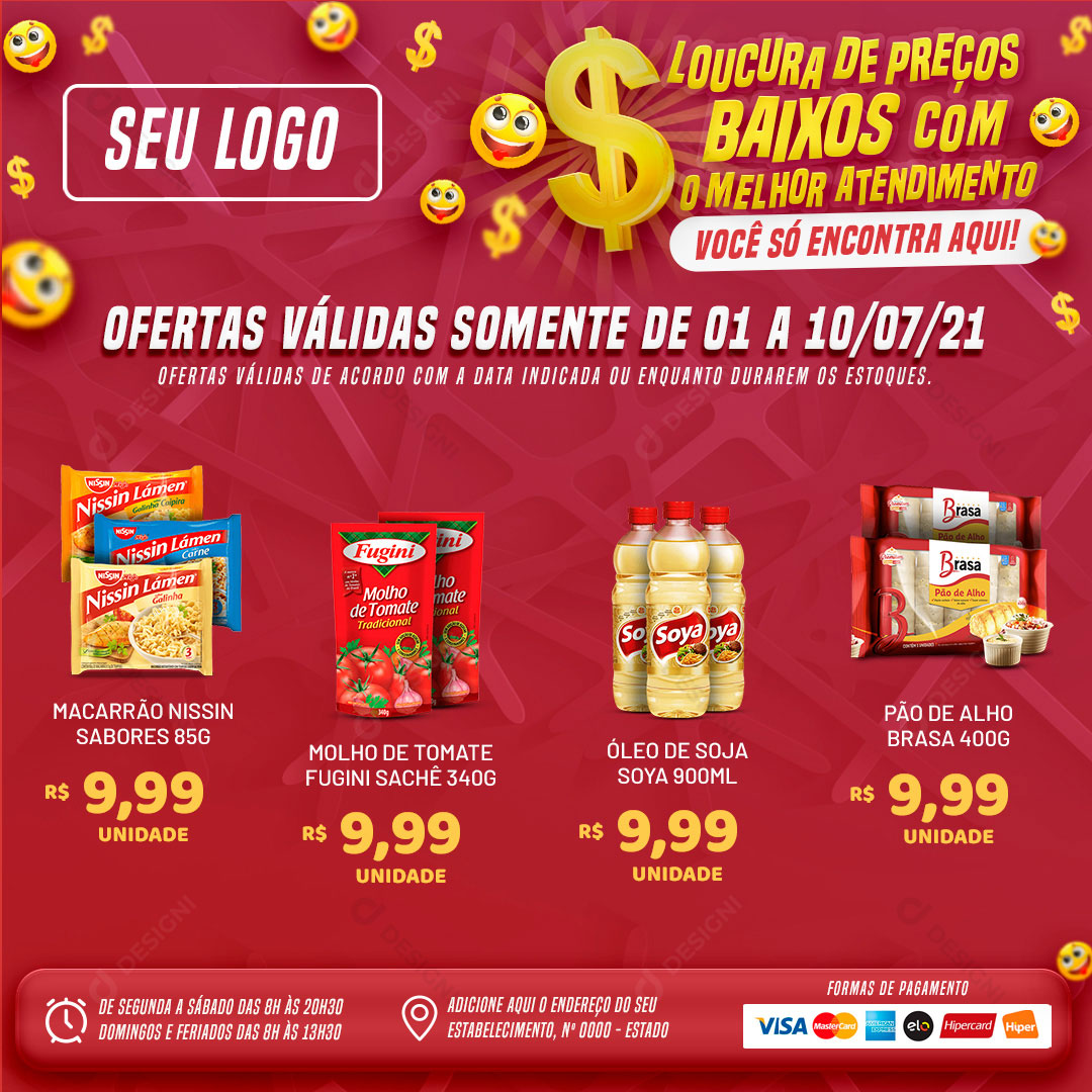 Mini Encarte Digital Loucura de Preços Baixos Produtos Social Media PSD Editável