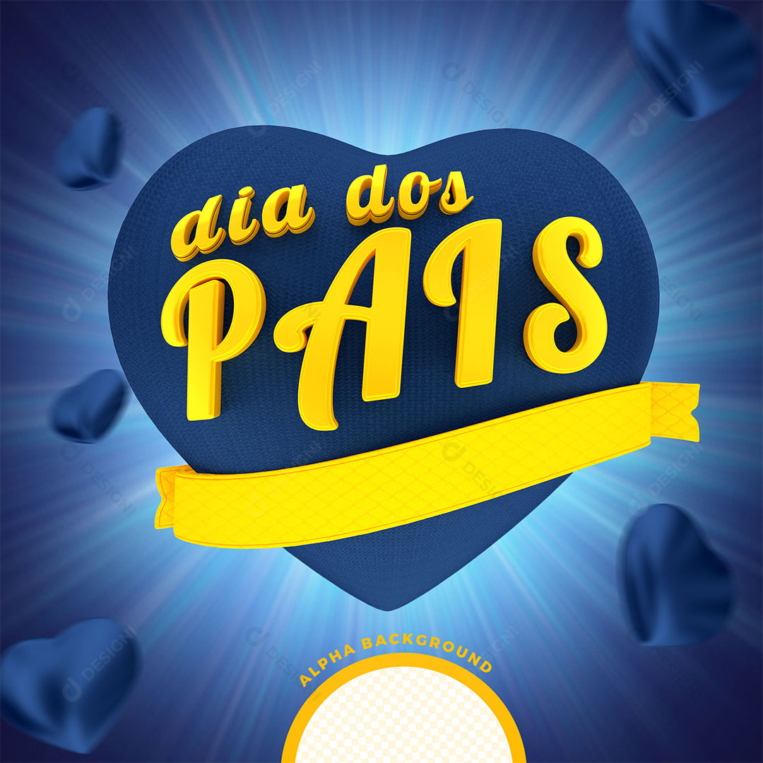 Coração Com Texto Dia dos Pais Selo 3D PNG Transparente Sem Fundo