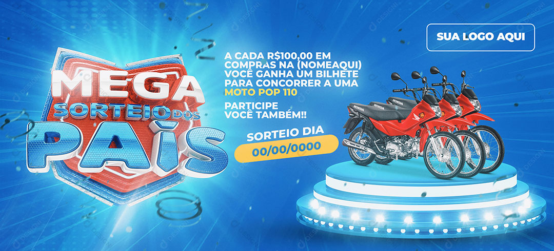 Banner Mega Sorteio dos Pais Moto Veiculo Social Media PSD Editável