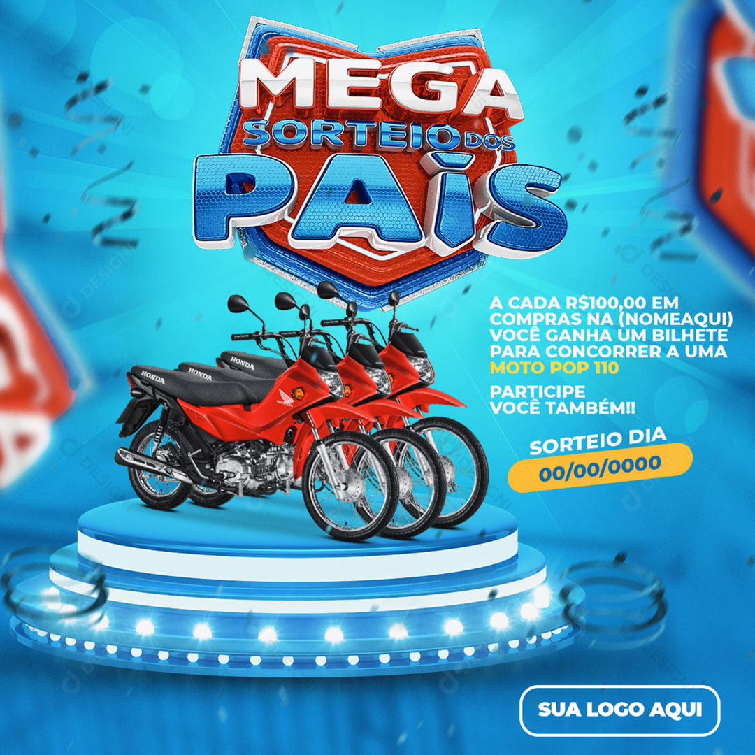 Mega Sorteio dos Pais Moto Veiculo Social Media PSD Editável