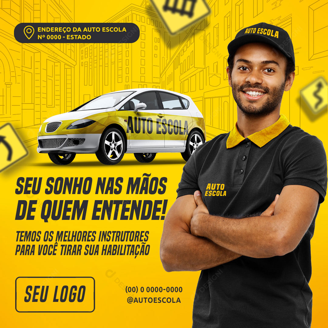 CNH Auto Escola Seu Sonho na Mão de Quem Entende Social Media PSD Editável