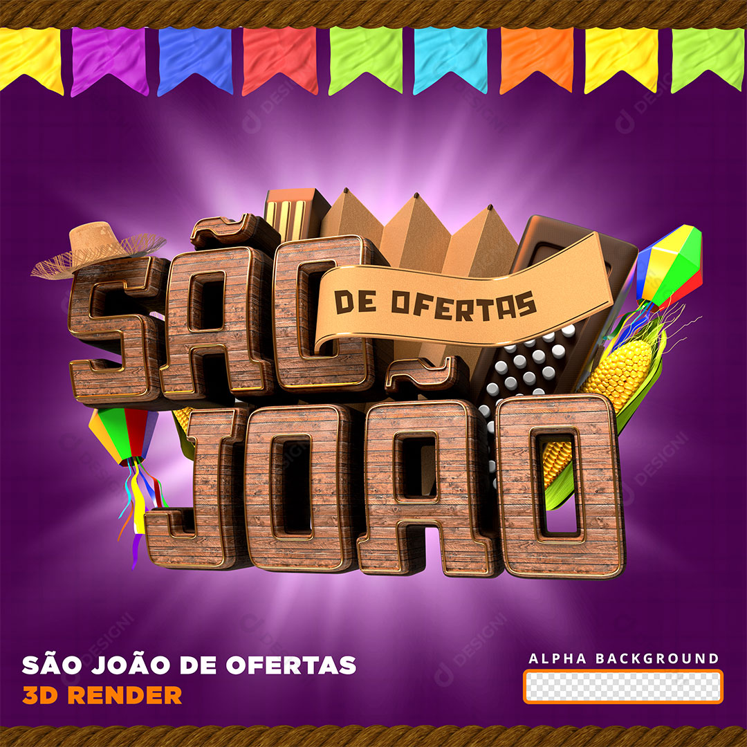 São João de Ofertas Texto 3D PNG Transparente Sem Fundo