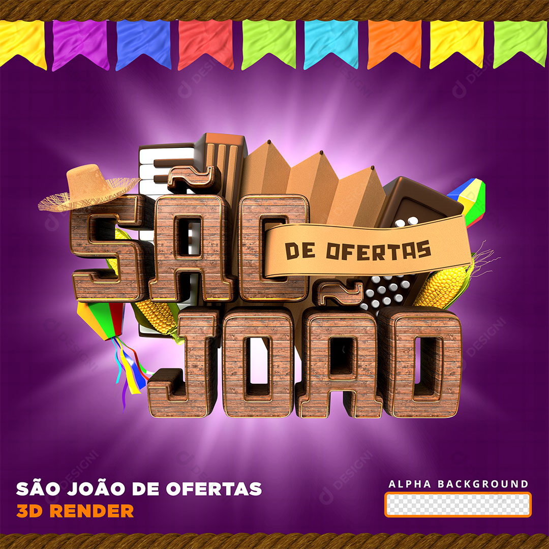 São João de Ofertas Texto 3D PNG Transparente Sem Fundo