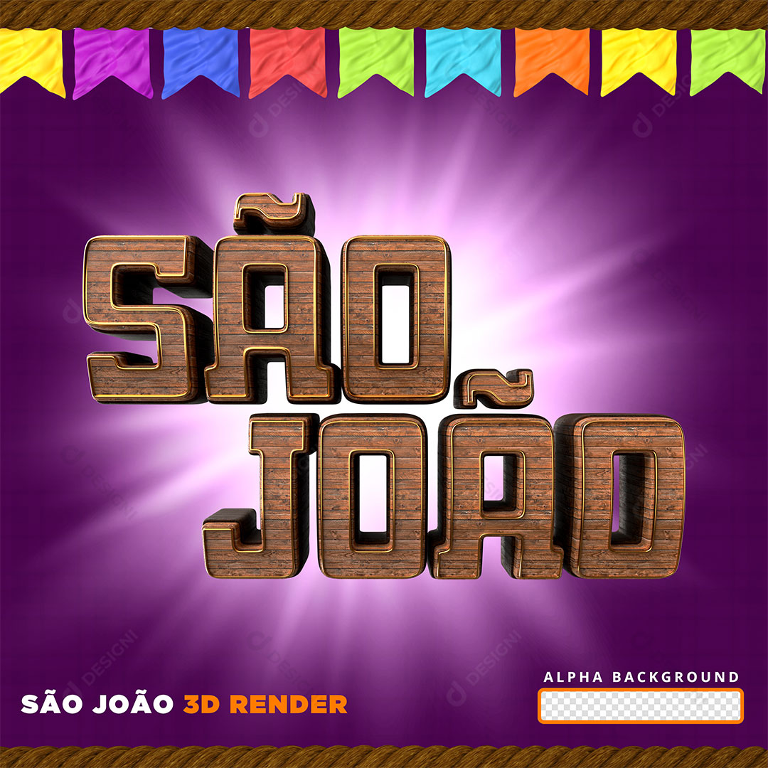 São João Texto 3D PNG Transparente Sem Fundo