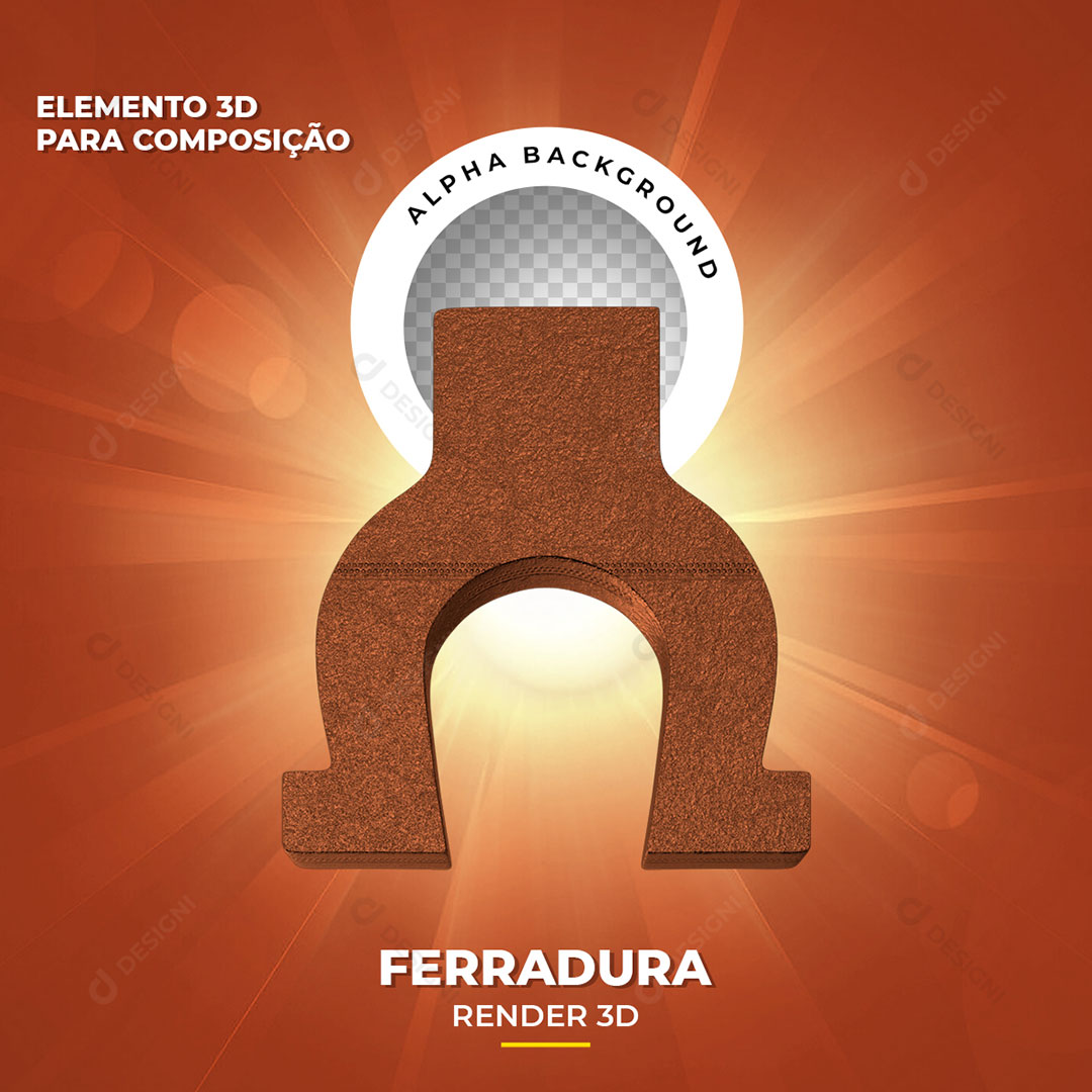 Ferradura de Madeira Elemento 3D Para Composição PNG Transparente