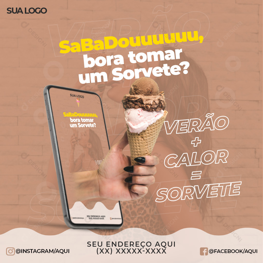 Sorveteria Sabadou Bora Tomar um Sorvete Social Media PSD Editável