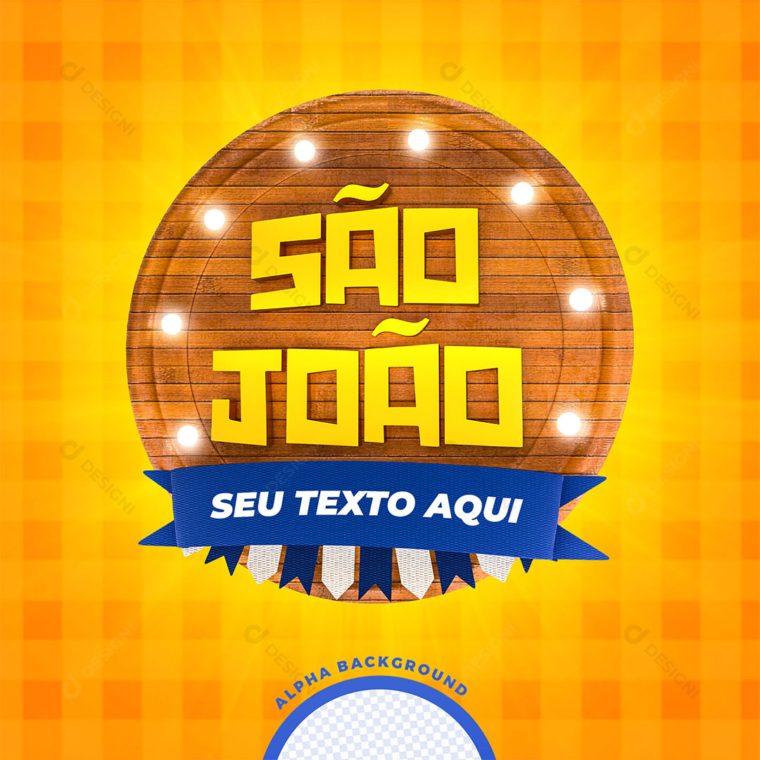 São João Selo 3D Texto Editável PNG + PSD