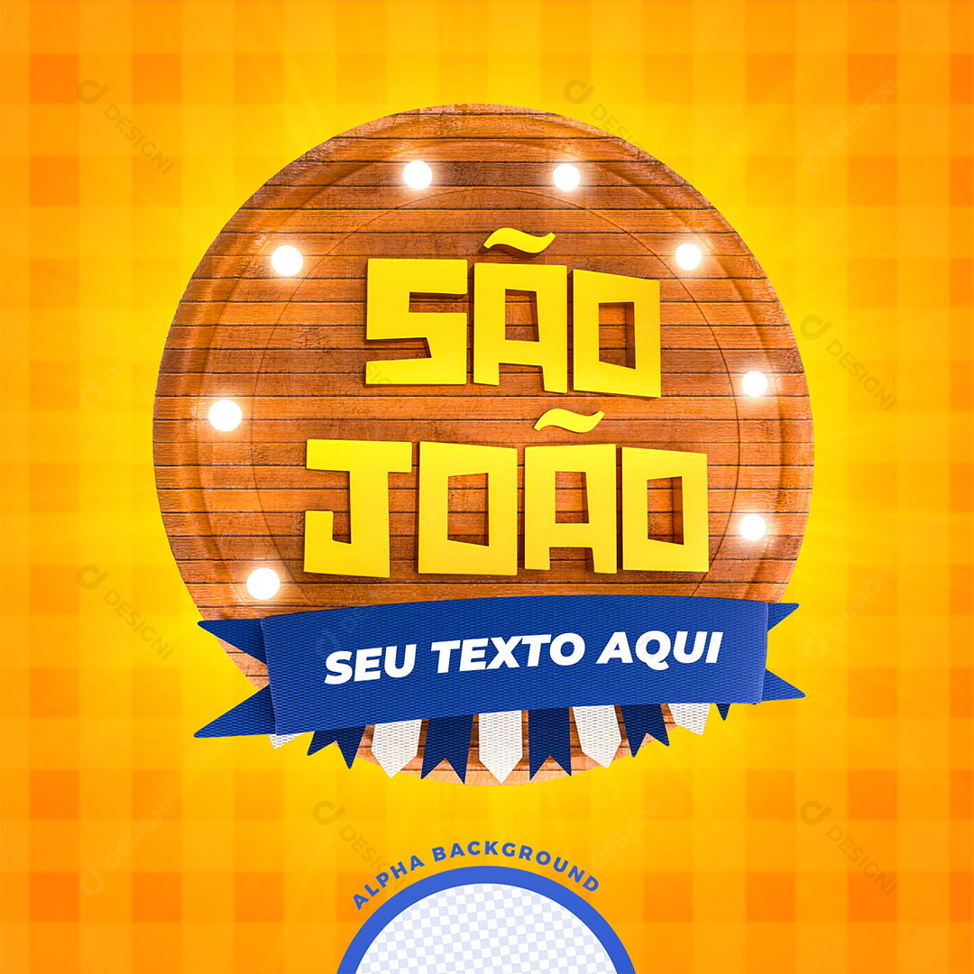 São João Selo 3D Texto Editável PNG + PSD
