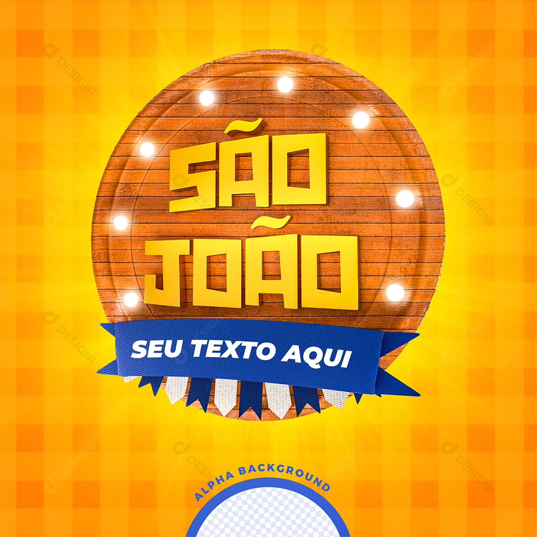 São João Selo 3D Texto Editável PNG + PSD