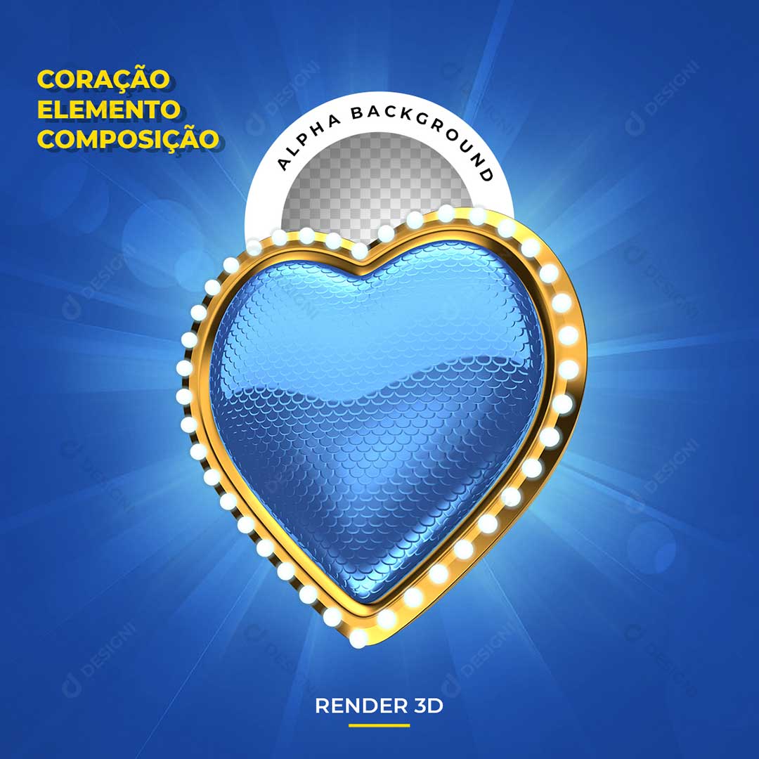 Coração Azul 3D Elemento Para Composição PNG Transparente