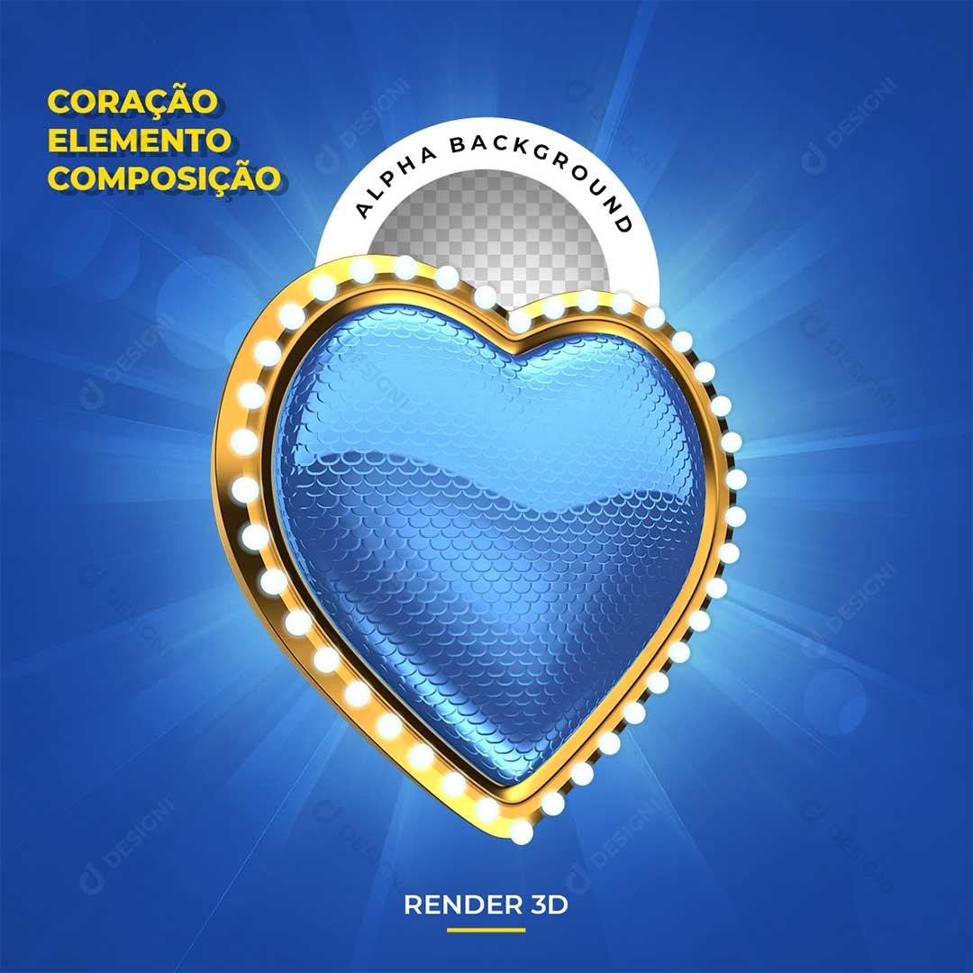 Coração Azul 3D Elemento Para Composição PNG Transparente