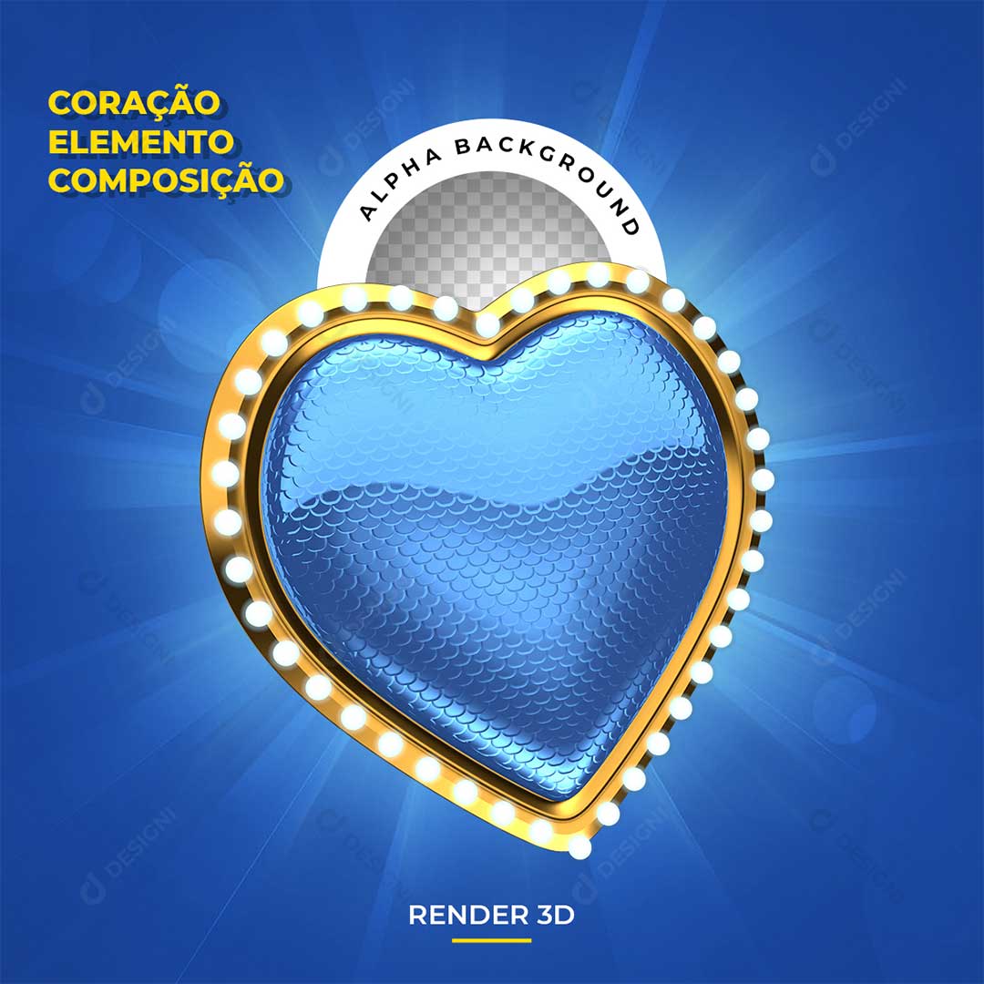 Coração Azul 3D Elemento Para Composição PNG Transparente