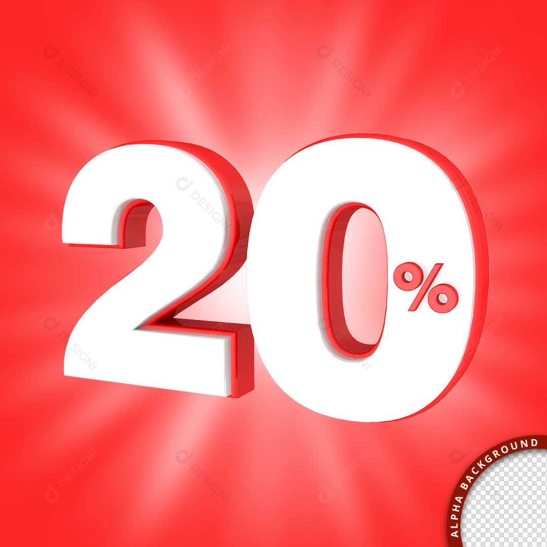 Texto 3D 20% Lojas Promoção PNG Transparente Sem Fundo