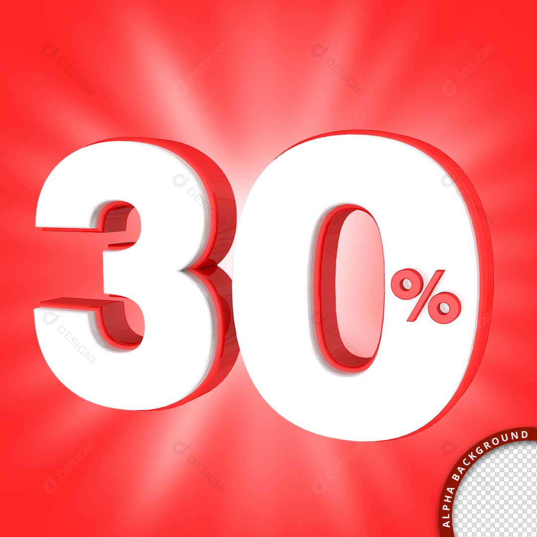 Texto 3D 30% Lojas Promoção PNG Transparente Sem Fundo