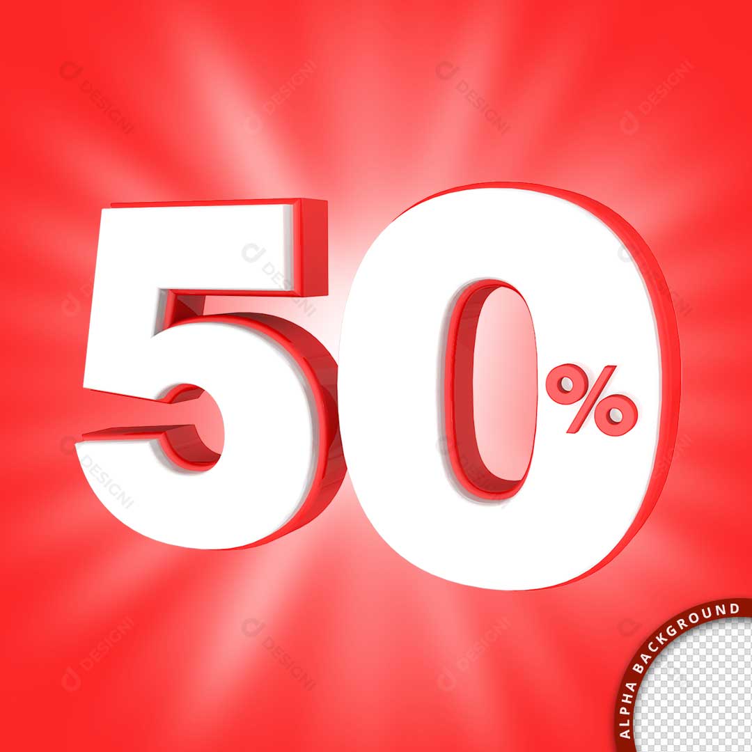 Texto 3D 50% Lojas Promoção PNG Transparente Sem Fundo