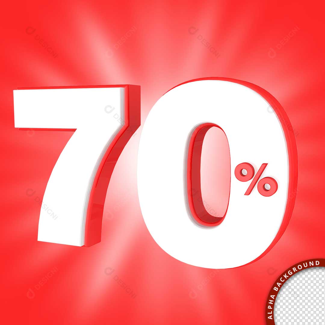 Texto 3D 70% Lojas Promoção PNG Transparente Sem Fundo