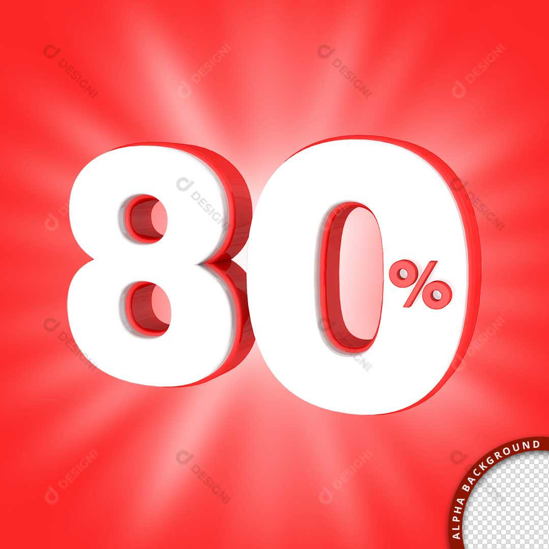 Texto 3D 80% Lojas Promoção PNG Transparente Sem Fundo