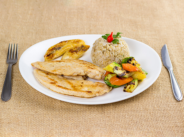 Chicken Breast, Rice, Beans, French Fries and Farofa with Accompaniments